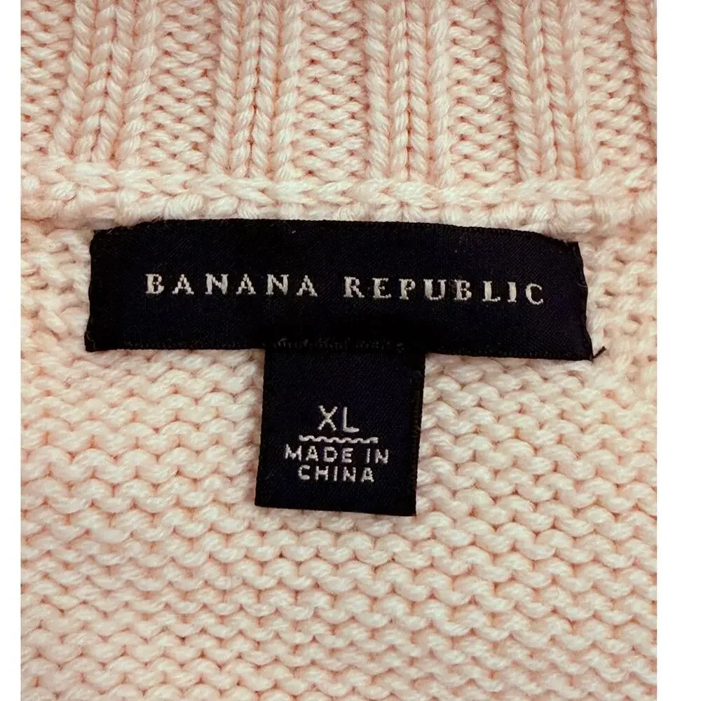 Banana Republic XL 100% Wool Cardigan Sweater Cream Cable Knit Button Pockets
